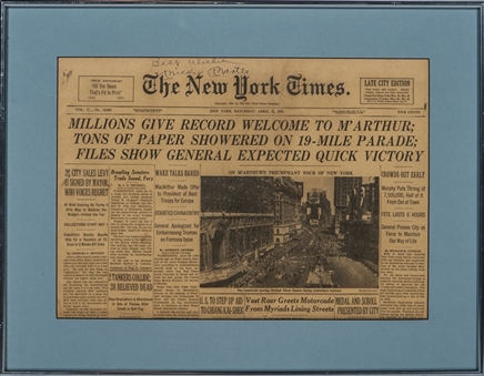 1951 Mickey Mantle Signed and Framed The New York Times Newspaper Article  (JSA)